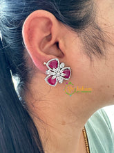 Maroon Tri Floral American Diamond Stud -G6638